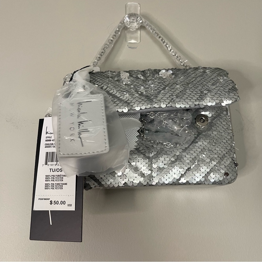 Nicole Miller Silver Sequin Shoulder Bag